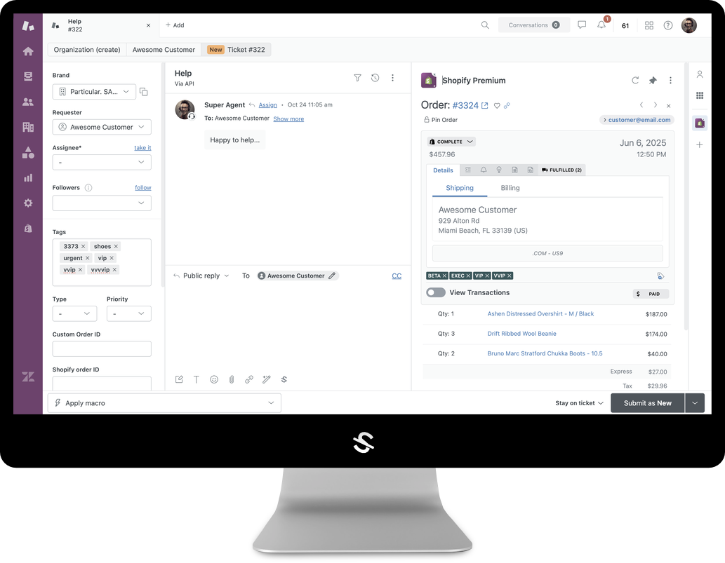 agnoStack commerce data and actions in Zendesk